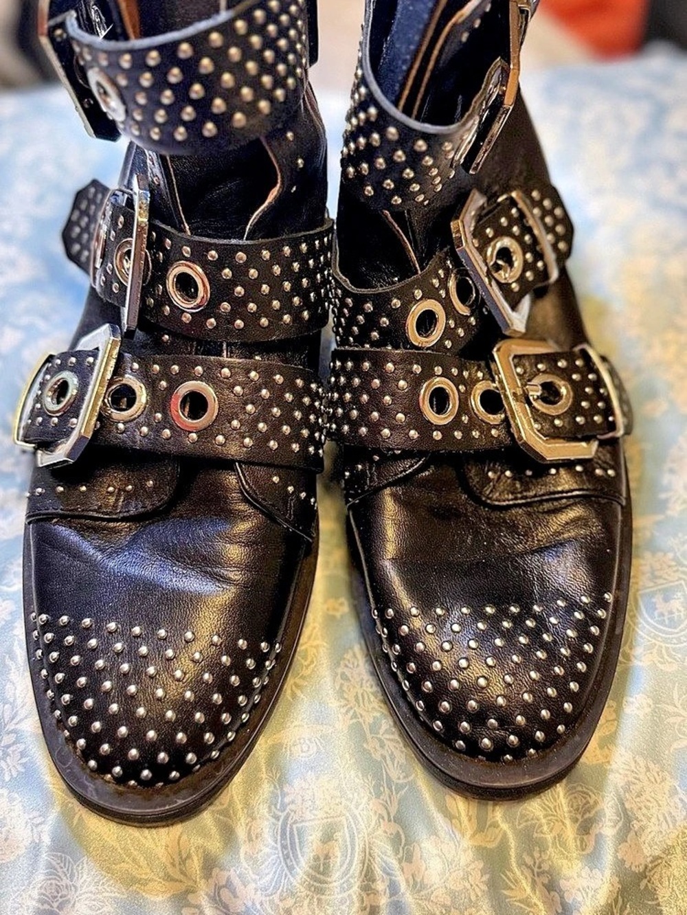 Studded Moto Boots in Black
